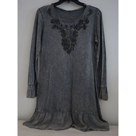 Anthropologie RAGA Women's Sz S Black Embroidered Ruffled Hem & Cuffs Dress - Picture 1 of 14